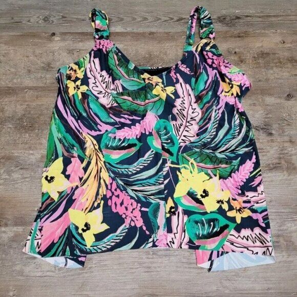 NEW Birdsong Sz 24W Waikiki Floral Plus Size Flyaway Underwire Tankini Swim Top - Picture 3 of 11